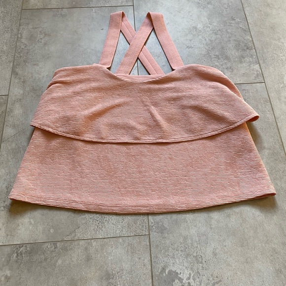 Madewell pink ribbed criss cross flowy crop top size small - Picture 1 of 3